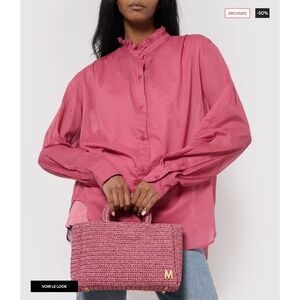 Isabel Marant Etoile Gamble Top Blouse Pink Ruffle Neck Long Sleeve Sz 36 / 4 US